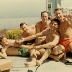 1968. Boys of summer. From left to right are Dale Montegomery, Dick Yonts, Lou Core, Zinos Bookeper, Hans Niederer in the house of Jerry Gloor on Neptune Walk.